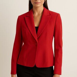 Moda International 100% Silk Jacket Blazer Red Women's Size 10 Lined Vintage